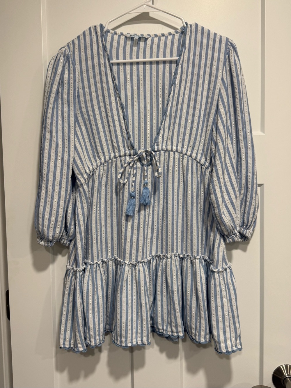 Blue Island Blue & White Striped Tie Waist Beach Swim Cover Up Dress M